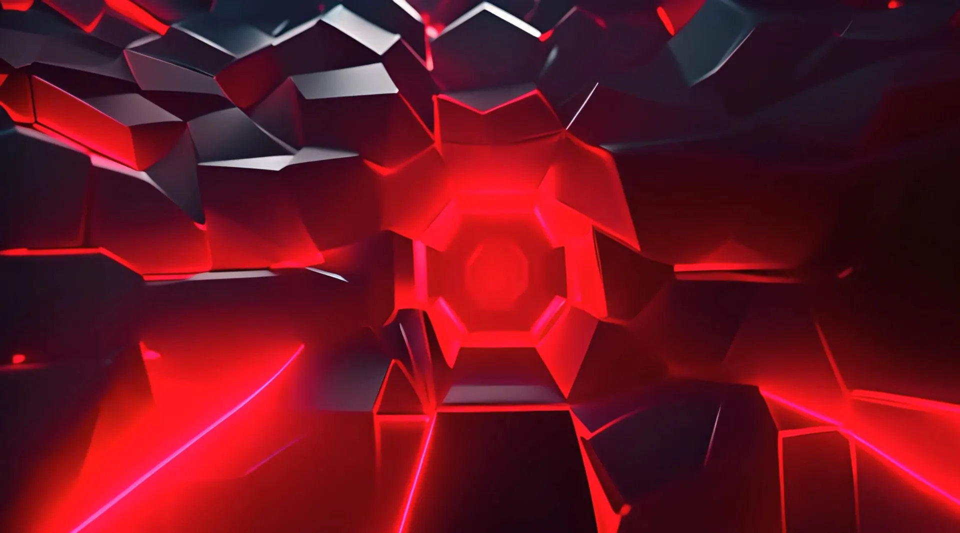 Vibrant Red Neon Hexagonal Tunnel Motion Video Clip
